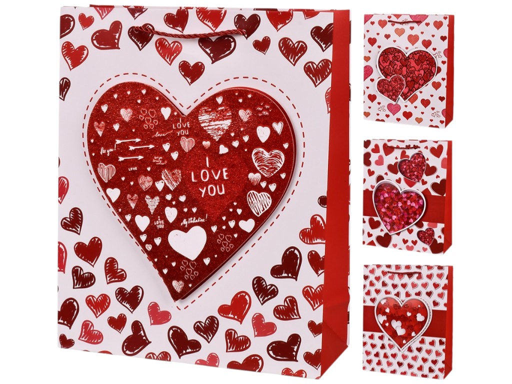 Пакет подарочный Love You 3D, бумага, 18х23х10см, 4 дизайна (цена за 1шт)
