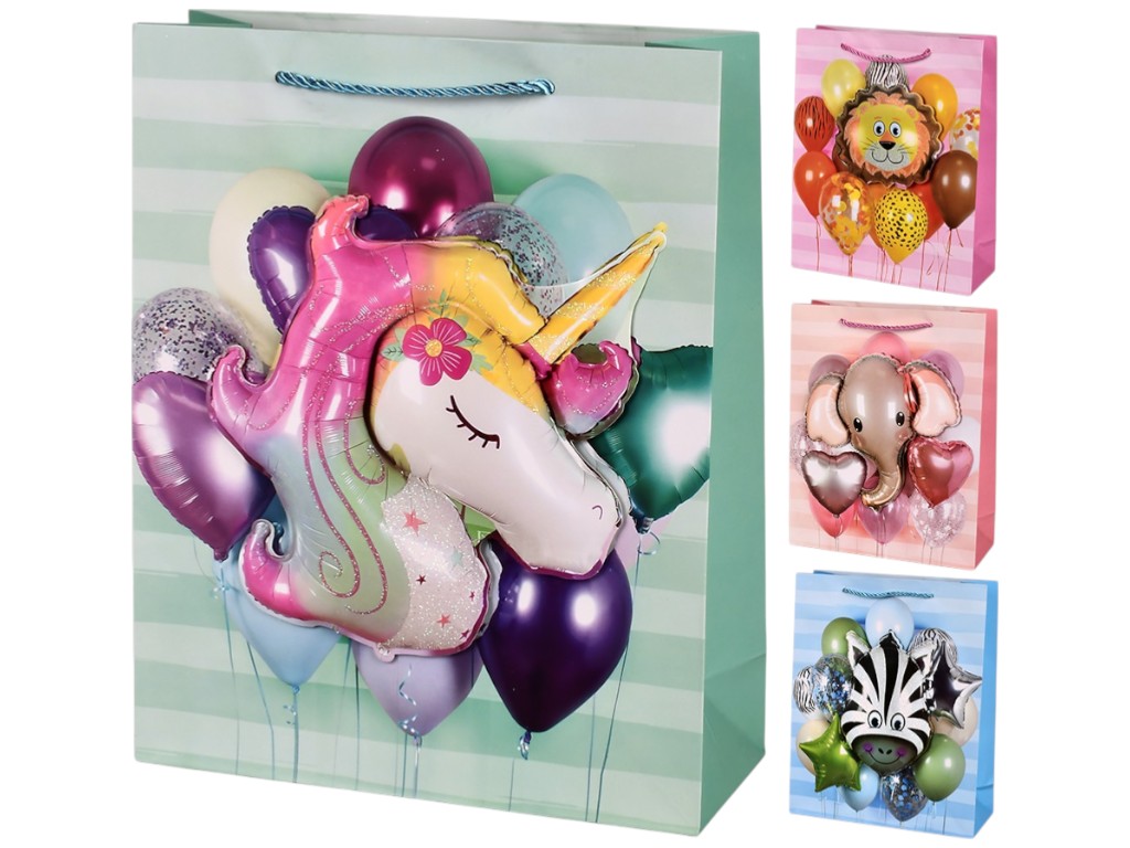 Пакет подарочный Animals 3D, бумага, 26×32×10см, 4 дизайна (цена за 1шт)