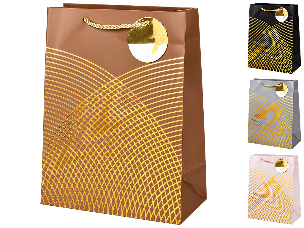 Пакет подарунковий паперовий Luxury M з ручками, 26×32×12 см, 4 дизайни (ціна за 1шт)