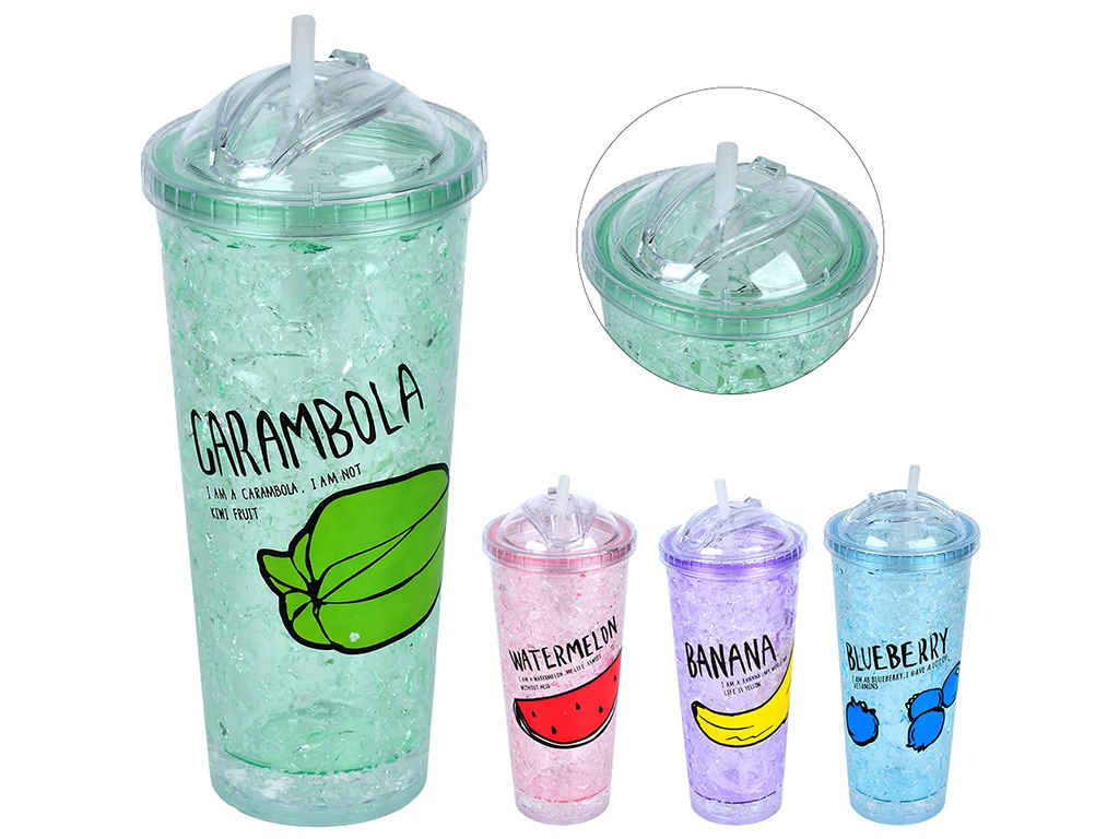Стакан с крышкой и трубочкой Ice fruits, 650мл