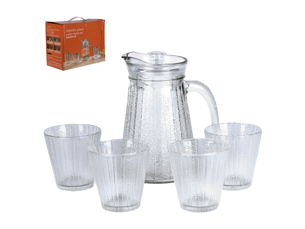 Набір графин скляний 1,3л + склянки 265мл (5 предметів) (ціна за набір)