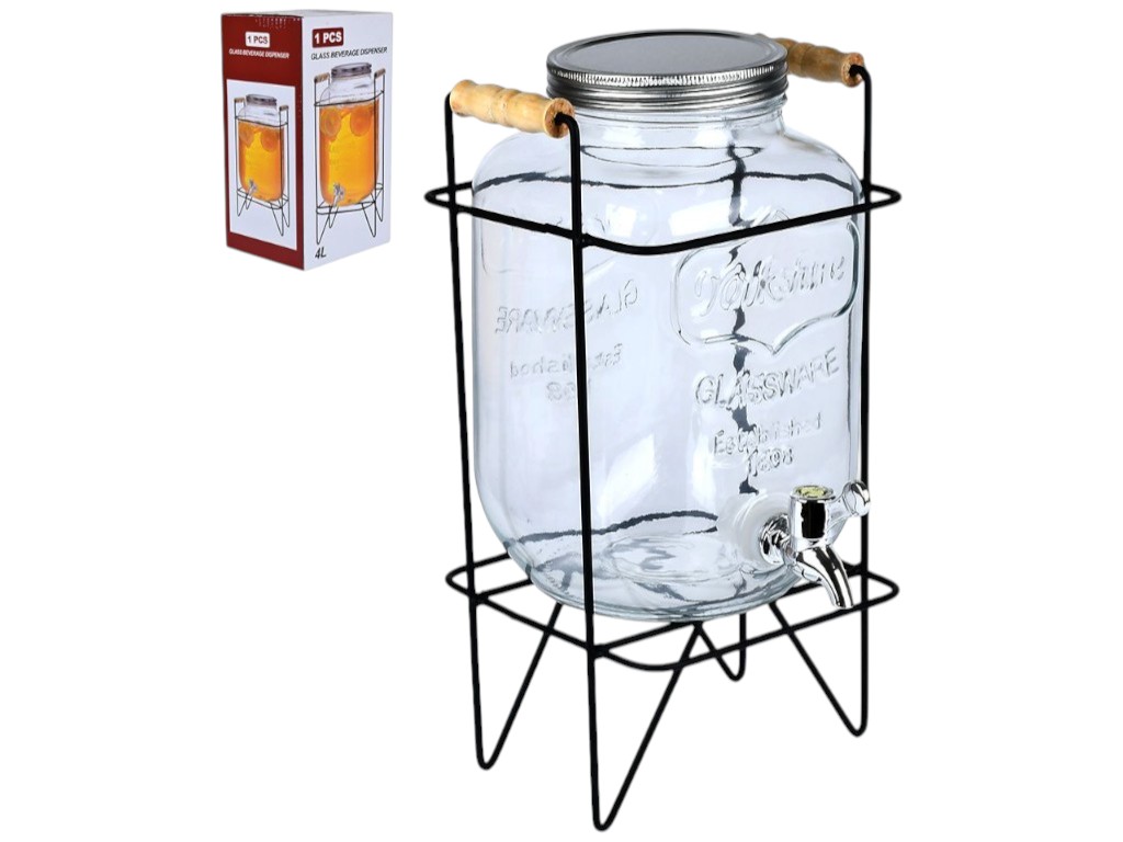 Лимонадник на подставке Yorkshire, стекло, металл, дерево, пластик, 4л, 35х19х16,5см