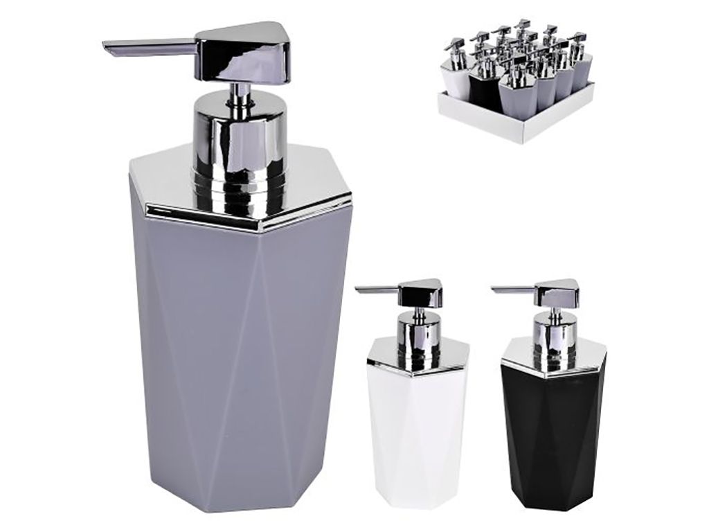 Дозатор для жидкого мыла, 330 мл, пластиковый, геометрическая форма, в ассортименте