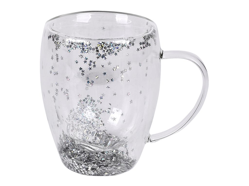 Чашка стеклянная Glitter, 350 мл, двойная стенка, с блёстками