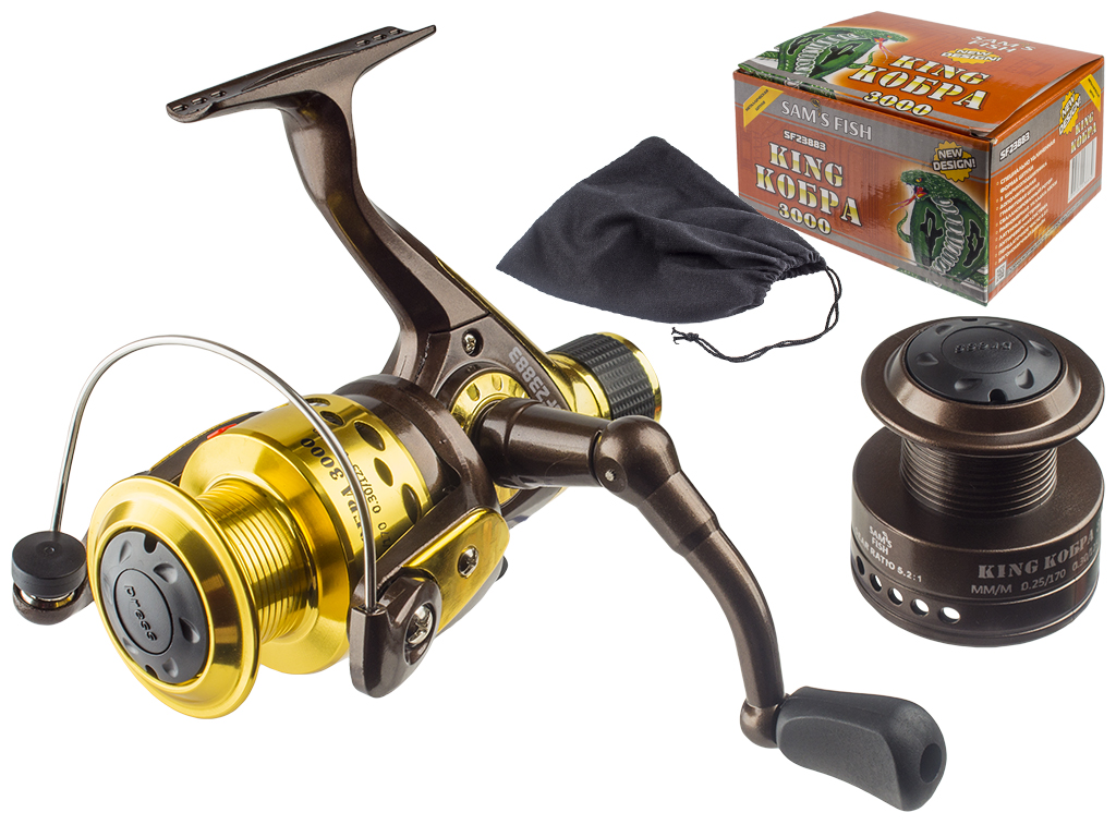 Катушка Sams Fish "King Кобра" 3000 3bb, металлическая шпуля с дополнительной графитовой шпулей