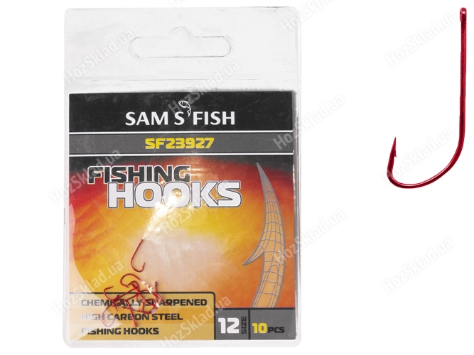 Гачок рибальський Sams Fish червоний №12 1х0,4см (ціна за упаковку 10шт)