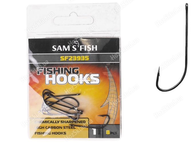 Крючок рыболовный длинное цевье Sams Fish Изгиб №1 3х1см (цена за упаковку 8шт)