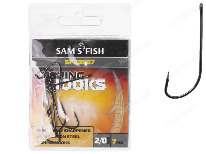 Крючок рыболовный длинное цевье Sams Fish Изгиб №2/0 3,7х1,2см (цена за упаковку 7шт)