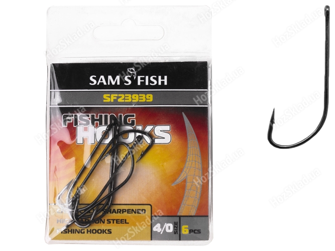 Крючок рыболовный длинное цевье Sams Fish Изгиб №4/0 4,4х1,4см (цена за упаковку 6шт)