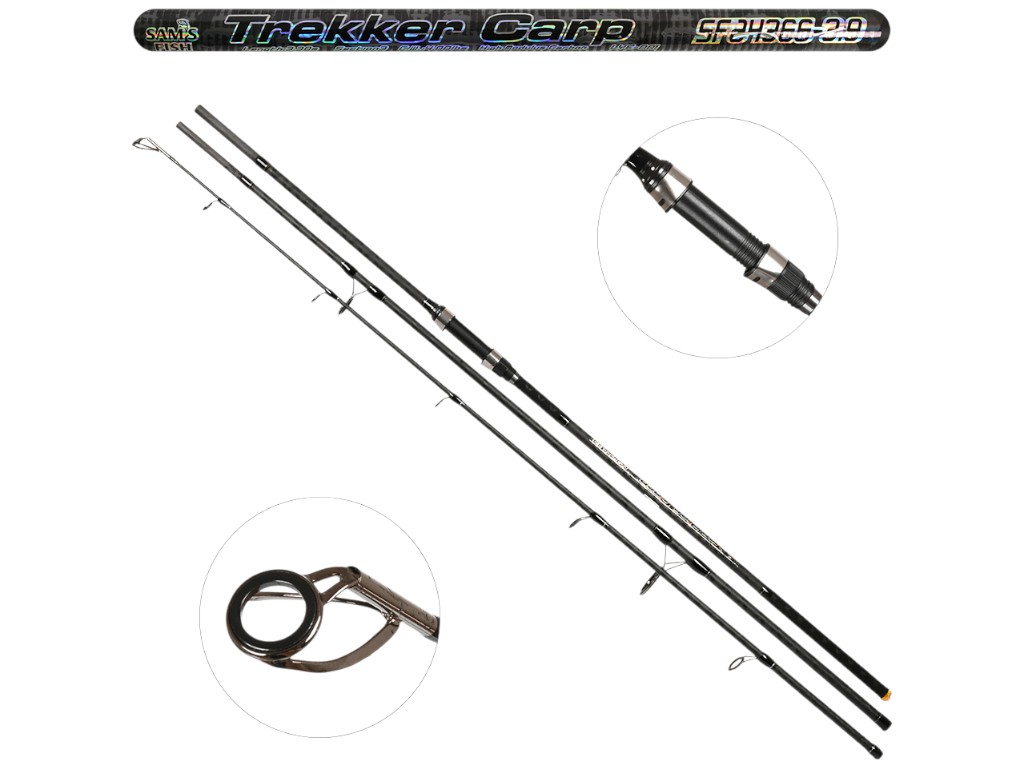 Спінінг короповий штекерний Trekker Carp, карбон, 3,9м, 180г, колір чорний