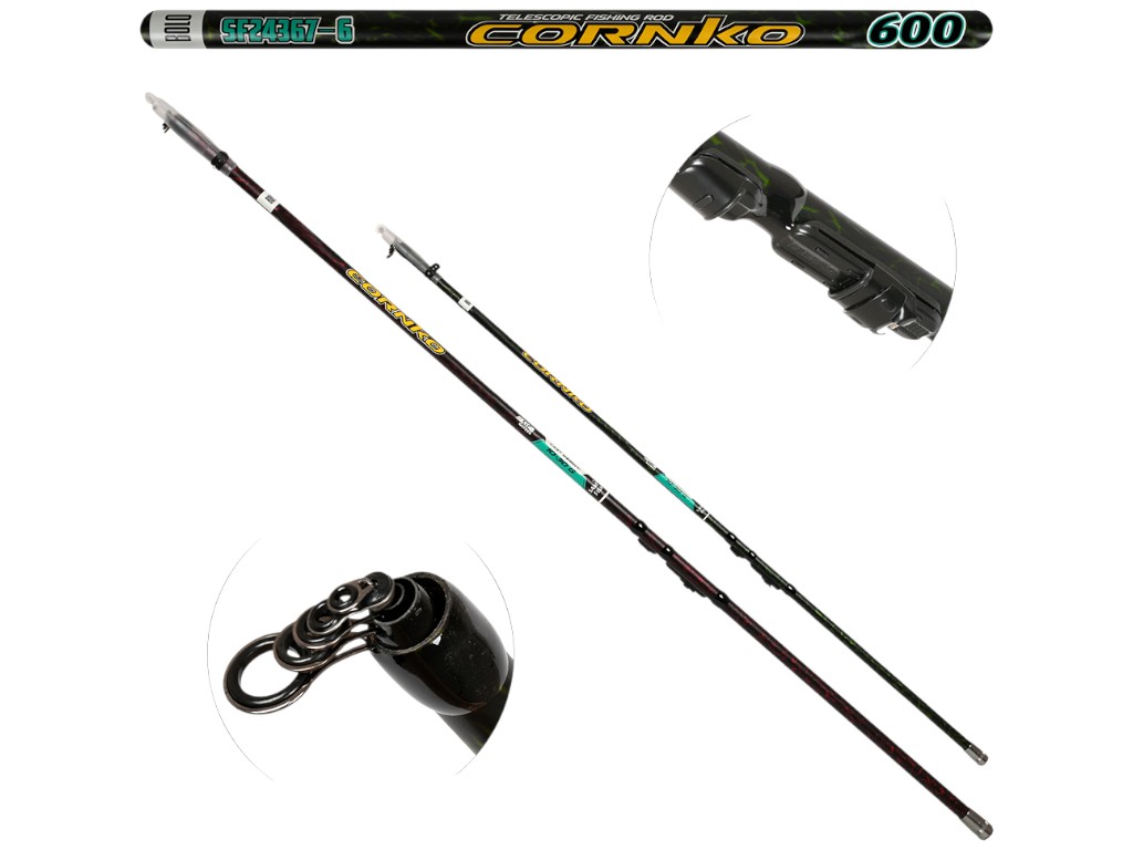 Вудка з кільцями Cornko, мікс карбон, 6м, колір чорно-зелений