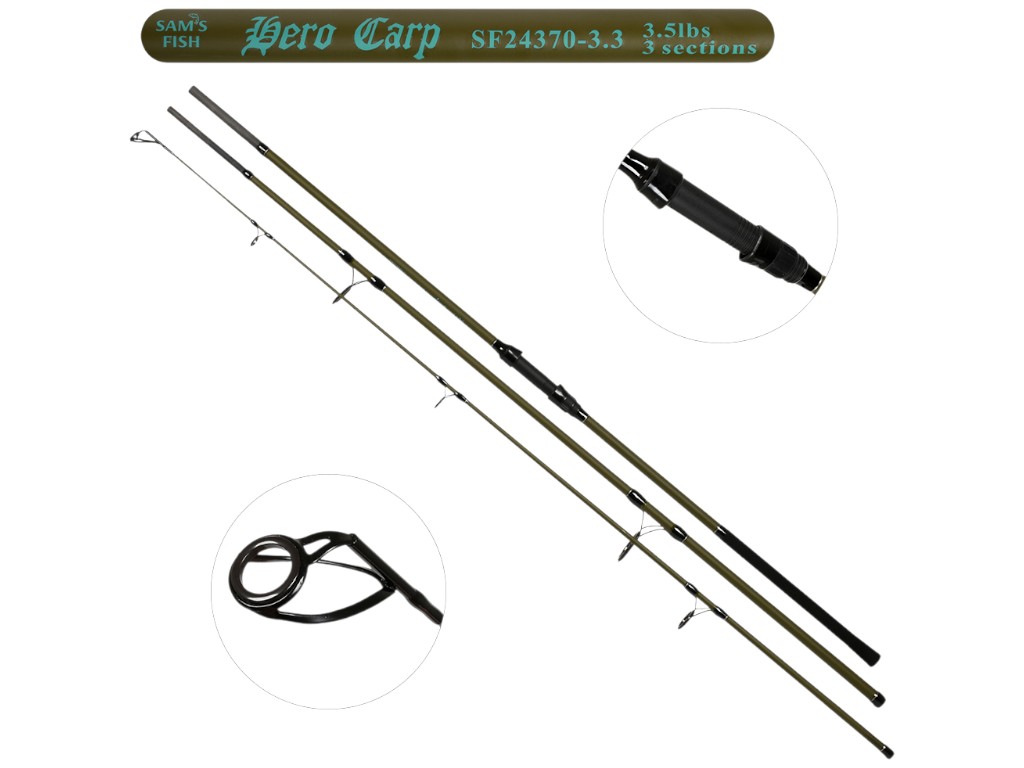 Спінінг корповий штекерний Dero Carp, 3 секції, карбон, 3,3м, тест 180г, оливковий колір