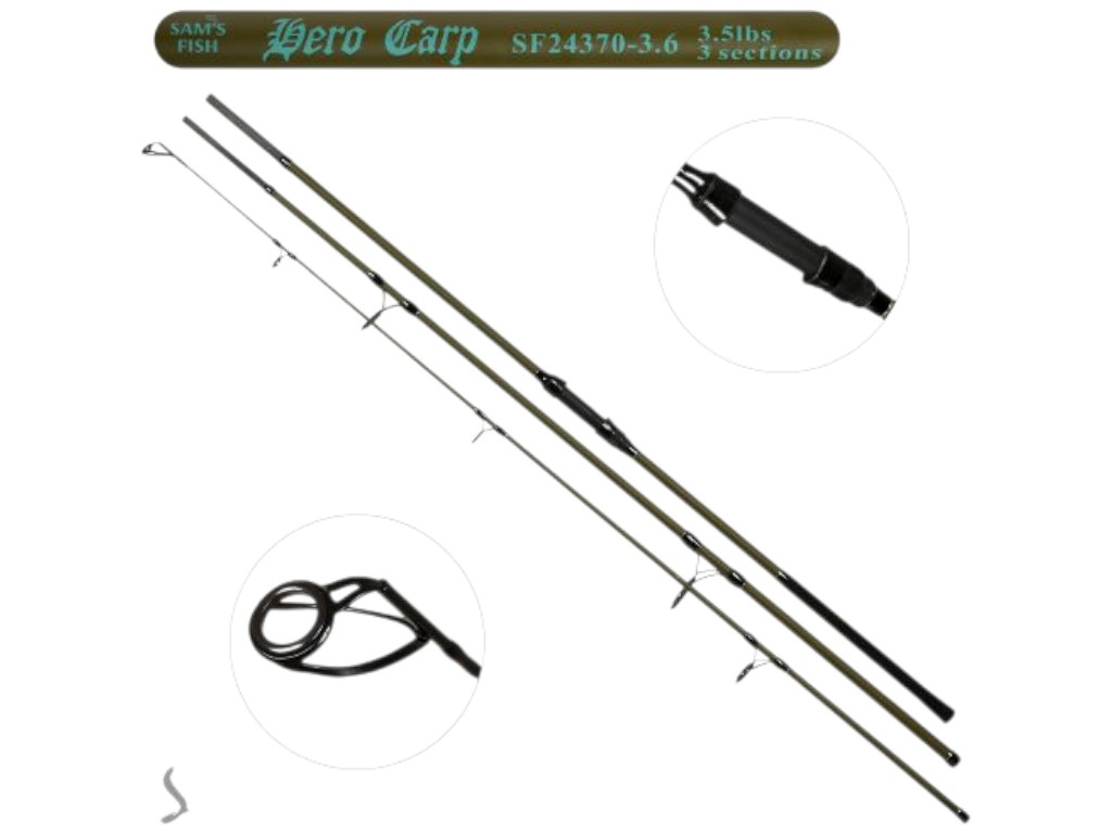 Спінінг короповий штекерний Dero Carp, карбон, 3,6м, тест 180г, колір оливковий