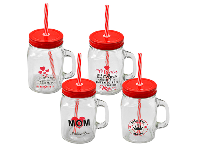 Чашка-банка із закручуваною кришкою і трубочкою For Mom 450мл