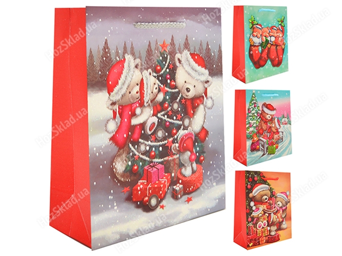 Пакет новогодний бумажный Christmas Teddy2 L 31х12х42см