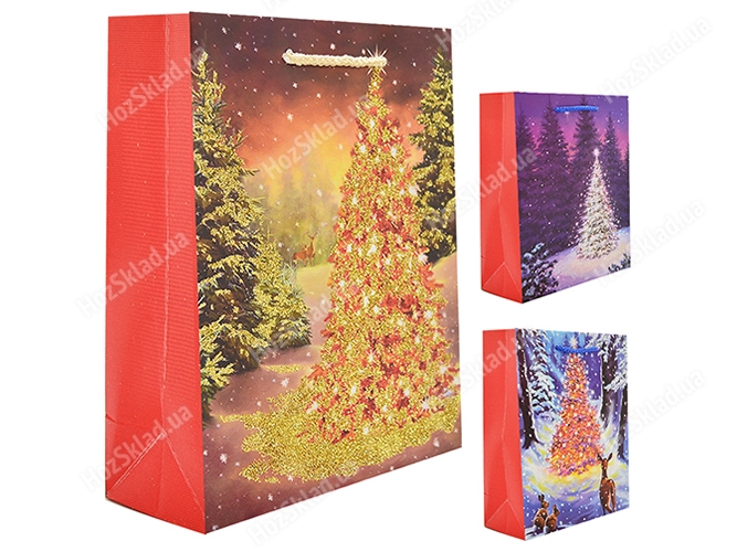 Пакет новогодний бумажный Christmas tree2 M 26х10х32см
