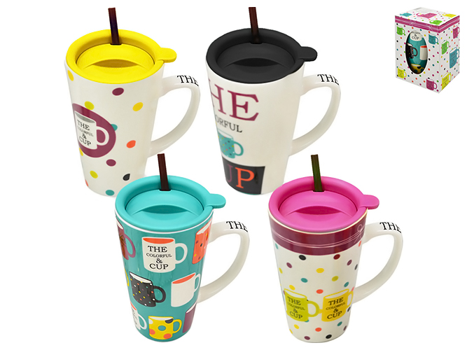 Чашка з кришкою та трубочкою Colorful cup, 550мл