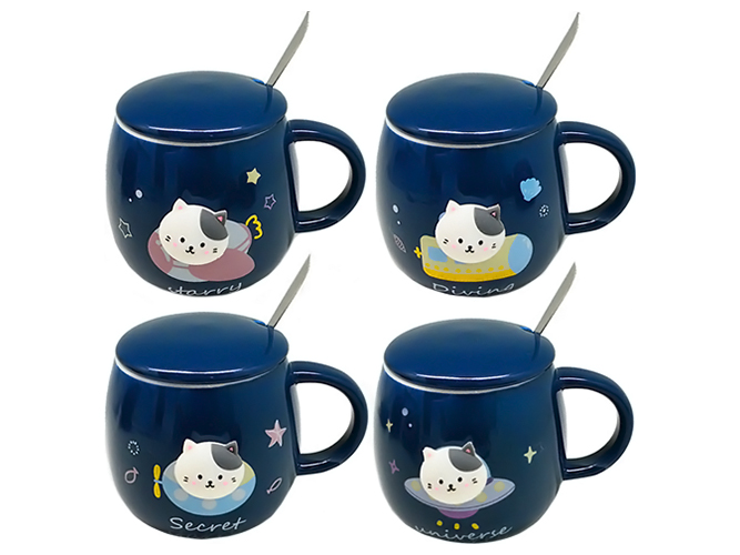 Чашка з кришкою та ложкою Space cat, 400мл