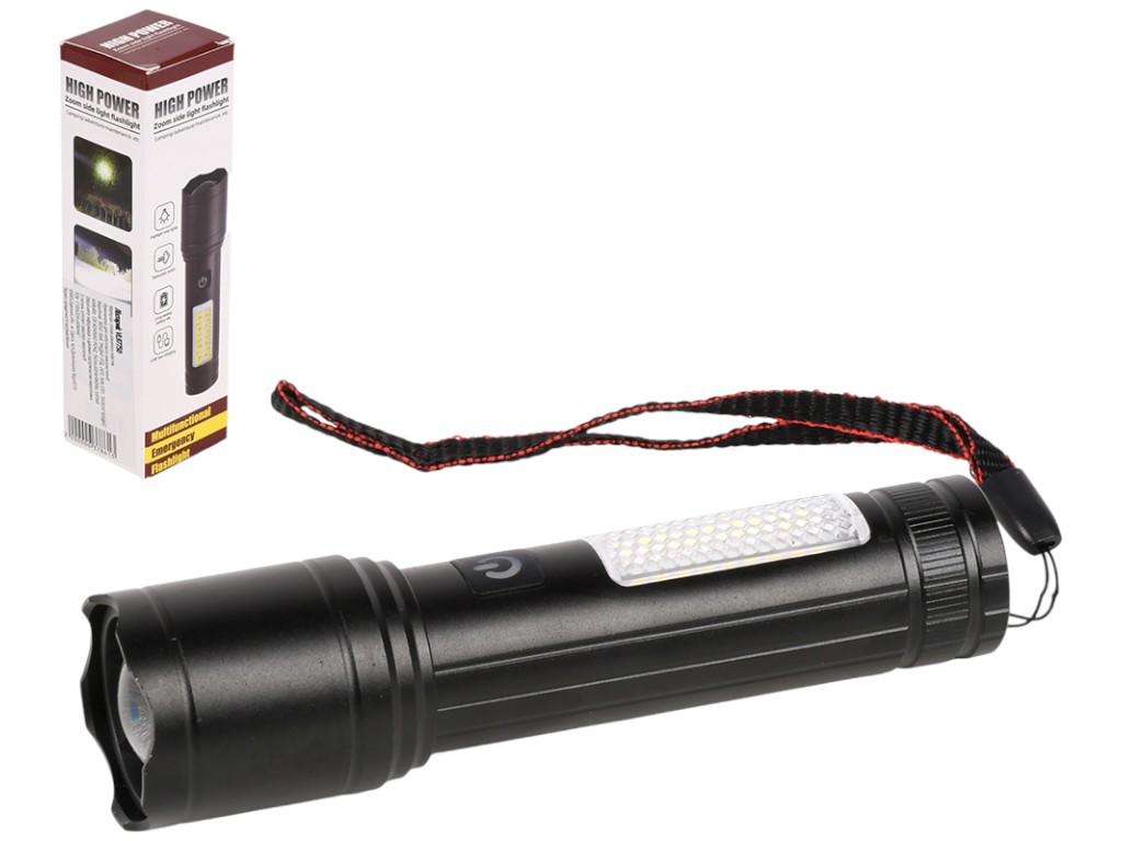 Фонарик аккумуляторный, USB, 4 режима, сплав алюминия, пластик, 14×3,5×3,5см, цвет черный