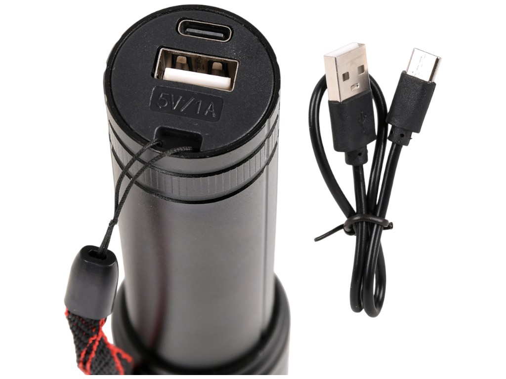 Фонарик аккумуляторный, USB, 4 режима, сплав алюминия, пластик, 14×3,5×3,5см, цвет черный