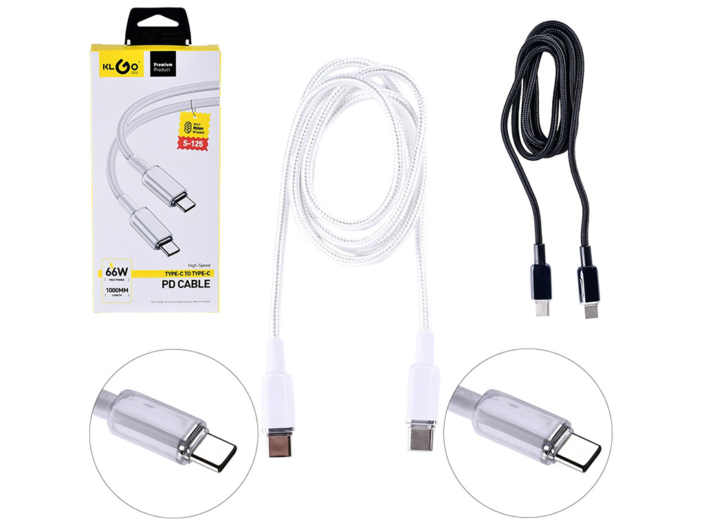 Кабель KLGO Type-C to Type-C PD 66W 1.0м