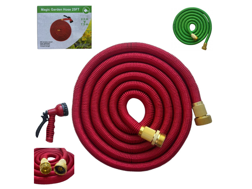Шланг поливочный с распылителем Magic Garden Hose, 2,5м~7,5м
