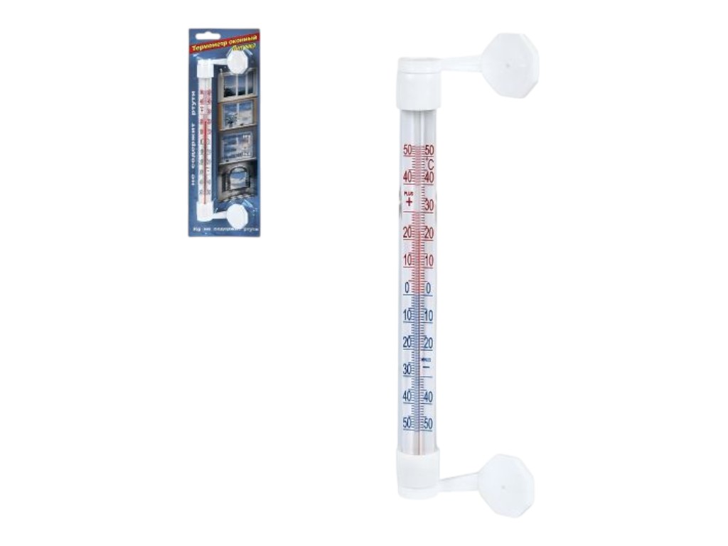 Термометр віконний, 20.5 см, циліндричний, на липучці, колір білий