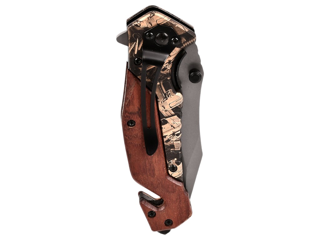 Нож складной, дерево, нержавеющая сталь и пластик, 20см, цвет коричневый