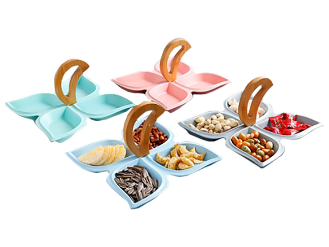 Менажница с деревянной ручкой Leaf керамическая 22х22х14см