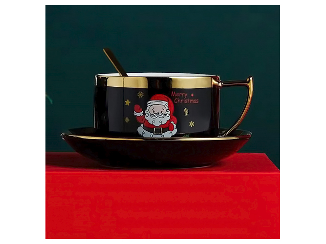 Чашка з блюдцем та ложкою Merry Christmas 220мл