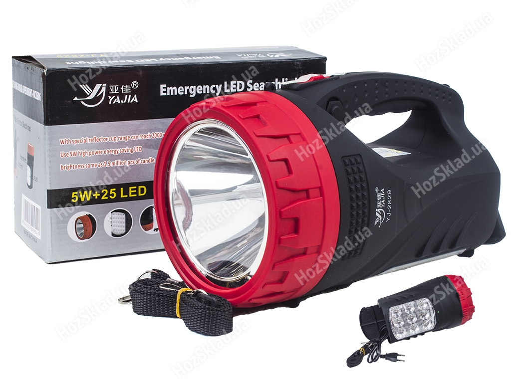 Ручной фонарь Yajia, прожектор 1 LED 5W+ планка 25 LED, аккумулятор 6000mAh
