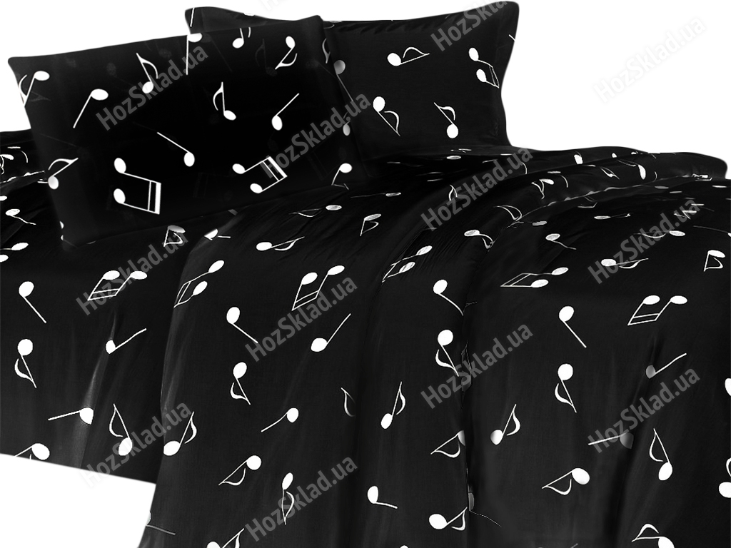 Комплект постельного белья 100% хлопок двухспальный Ноты на черном, 2 наволочки 70х70см 