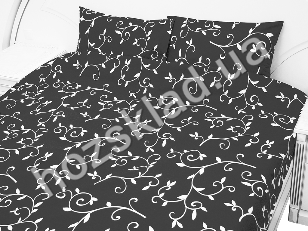 Комплект постельного белья 100% хлопок двухспальный Черное с разводами, 2 наволочки 70х70см 