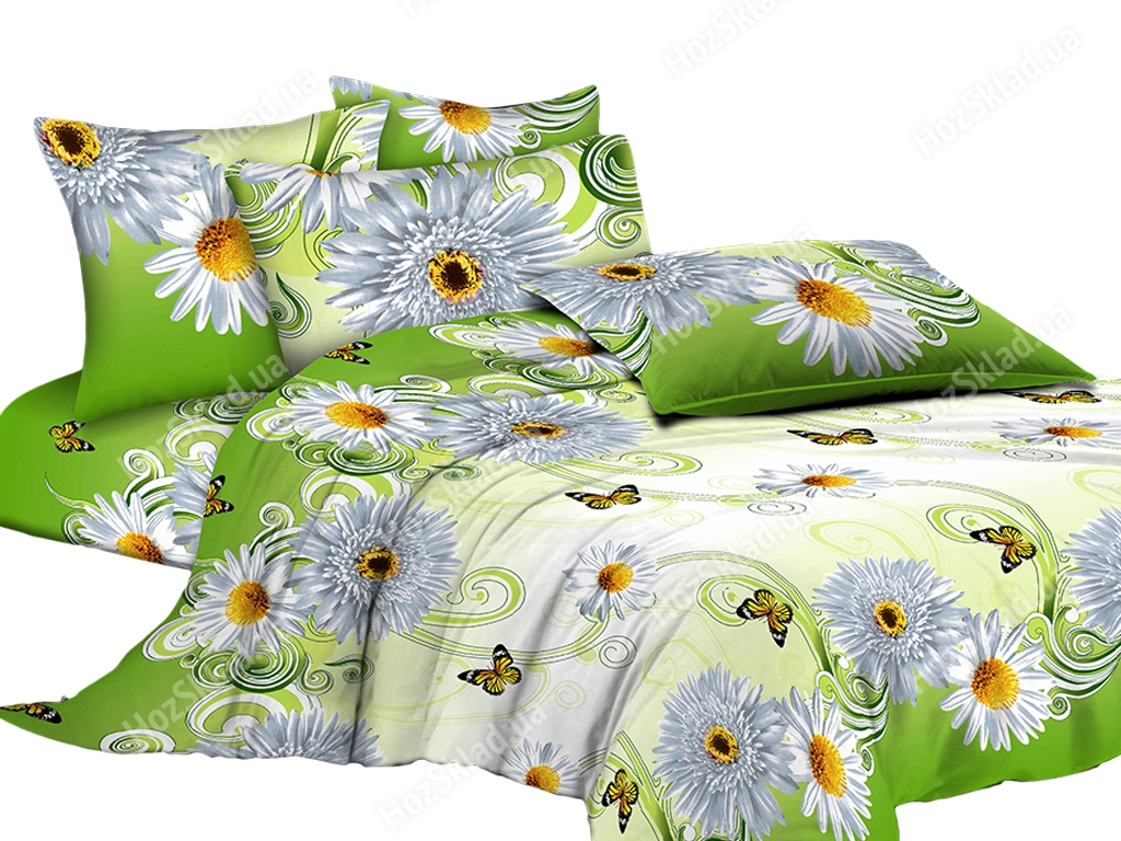 Комплект постельного белья 100% хлопок двухспальный Ромашка на зеленом, 2 наволочки 70х70см 