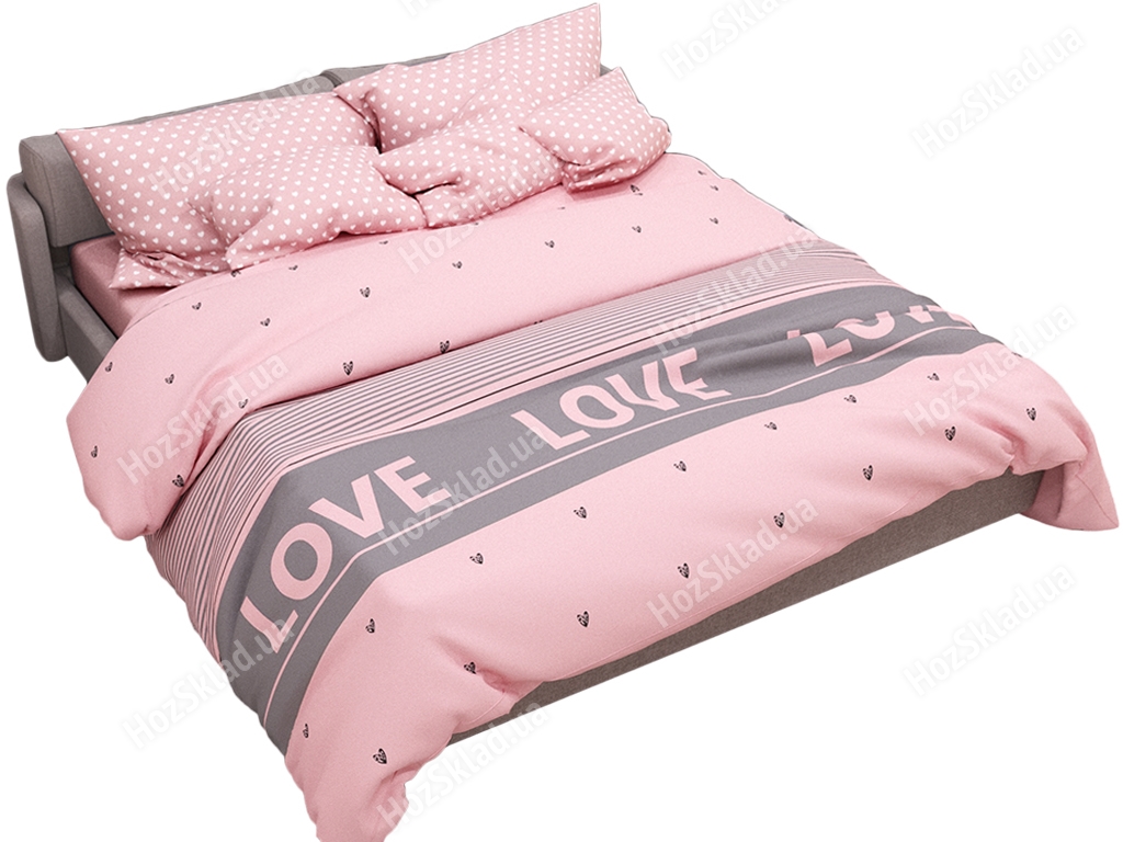 Комплект постельного белья 100% хлопок двухспальный Любовь розовый, 2 наволочки 50х70см 