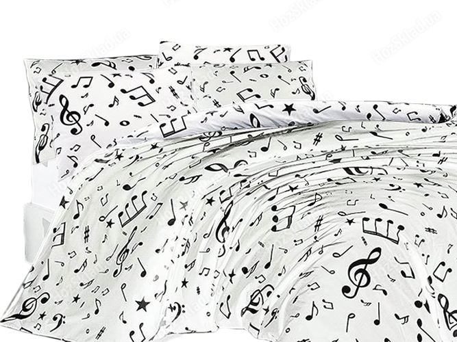Комплект постельного белья 100% хлопок двухспальный Музыка ноты белый, 2 наволочки 50х70см 