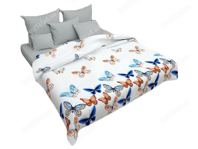 Комплект постельного белья 100% хлопок двухспальный Бабочка двухцветное 2 наволочки 50х70см 
