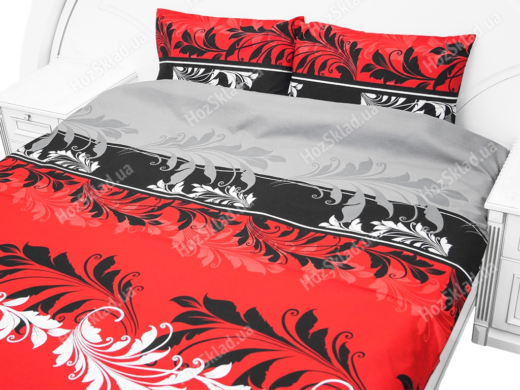 Комплект постельного белья 100% хлопок. евро Красное с черным, 2 наволочки 50х70см 