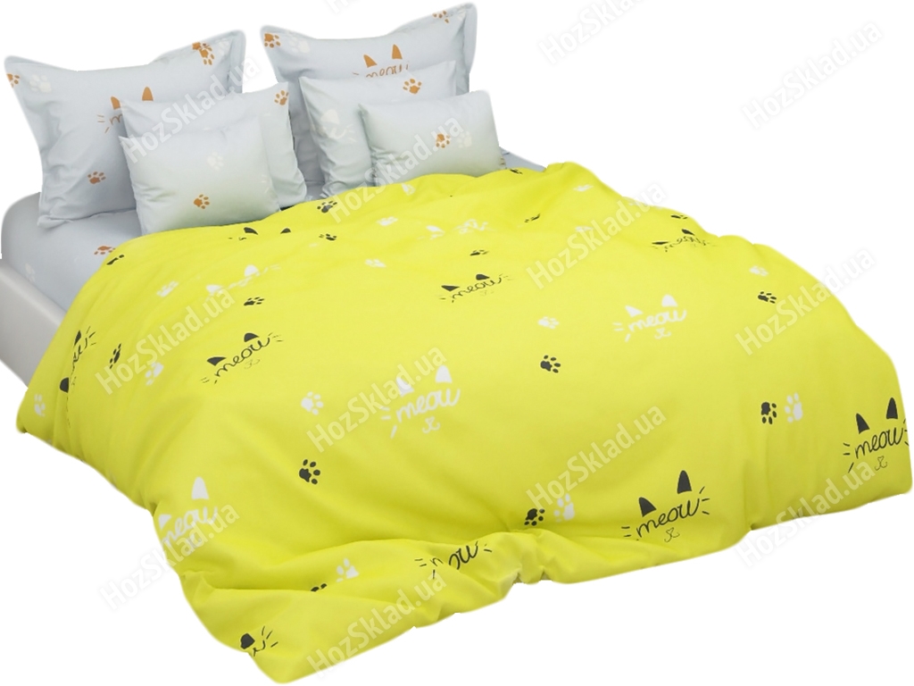 Комплект постельного белья 100% хлопок. евро Кошкины лапки 2-х цветный, 2 наволочки 70х70см 