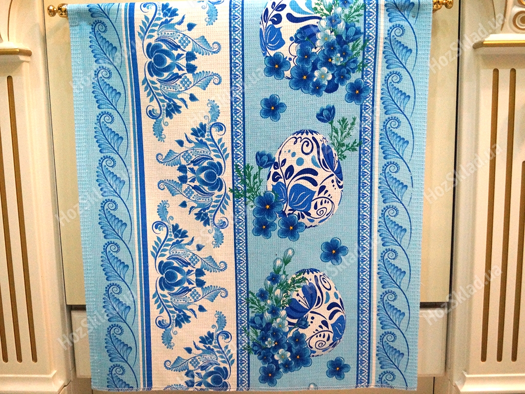 Полотенце кухонное 100% хлопок Крашенка голубое 50x62см