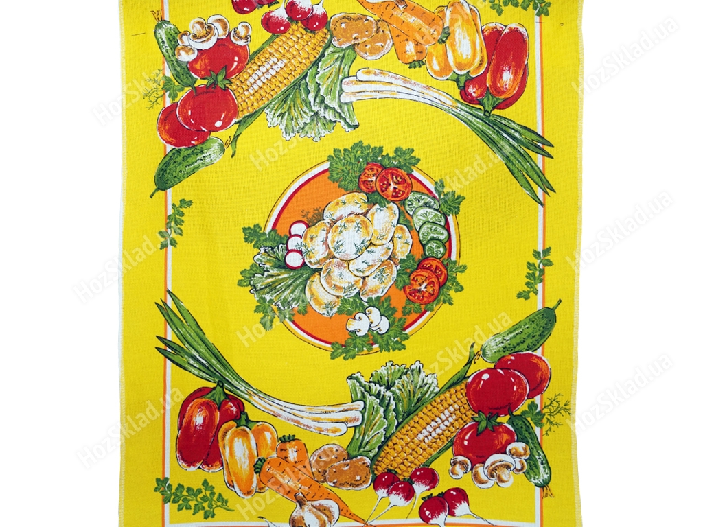 Полотенце кухонное рогожка Овощи на желтом 50х76см
