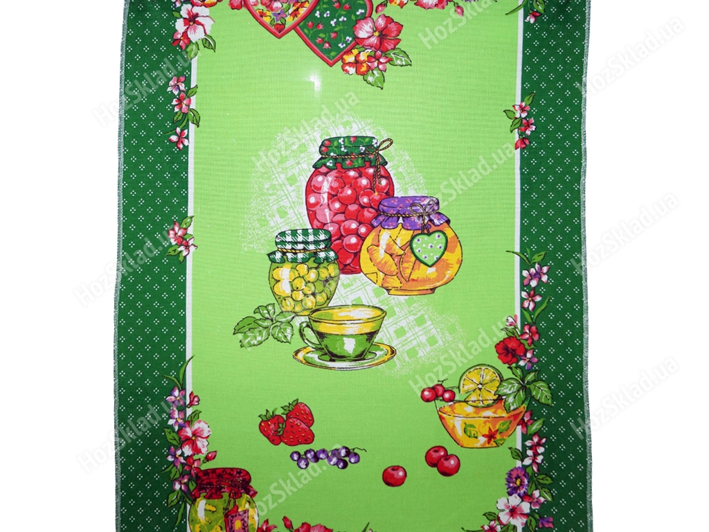 Полотенце кухонное рогожка Варенье на зеленом 50х76см