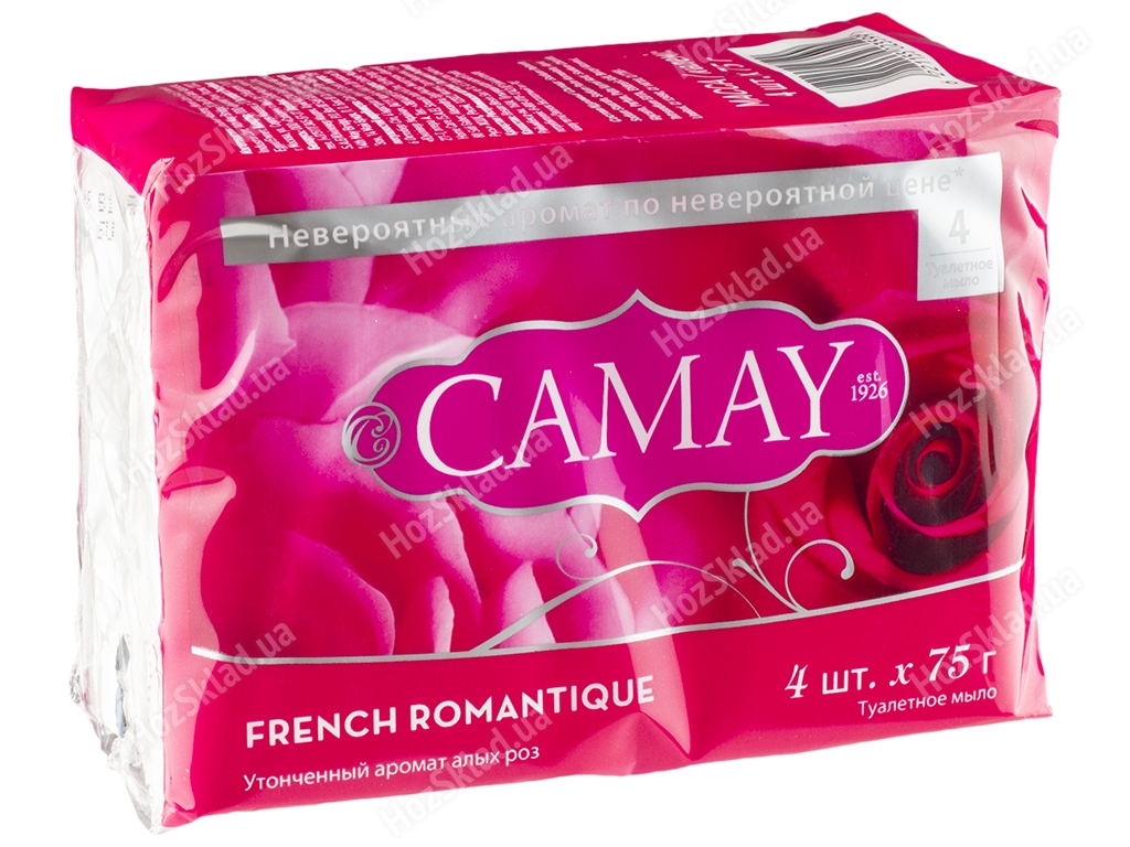 Мыло туалетное твердое Camay Романтик с ароматом алых роз (цена за 4шт по 75г)