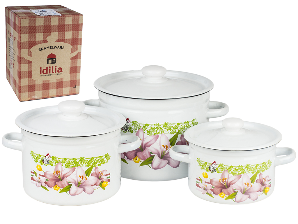 Набор кастрюль Idilia №822 "Розовая лилия" 3 предмета