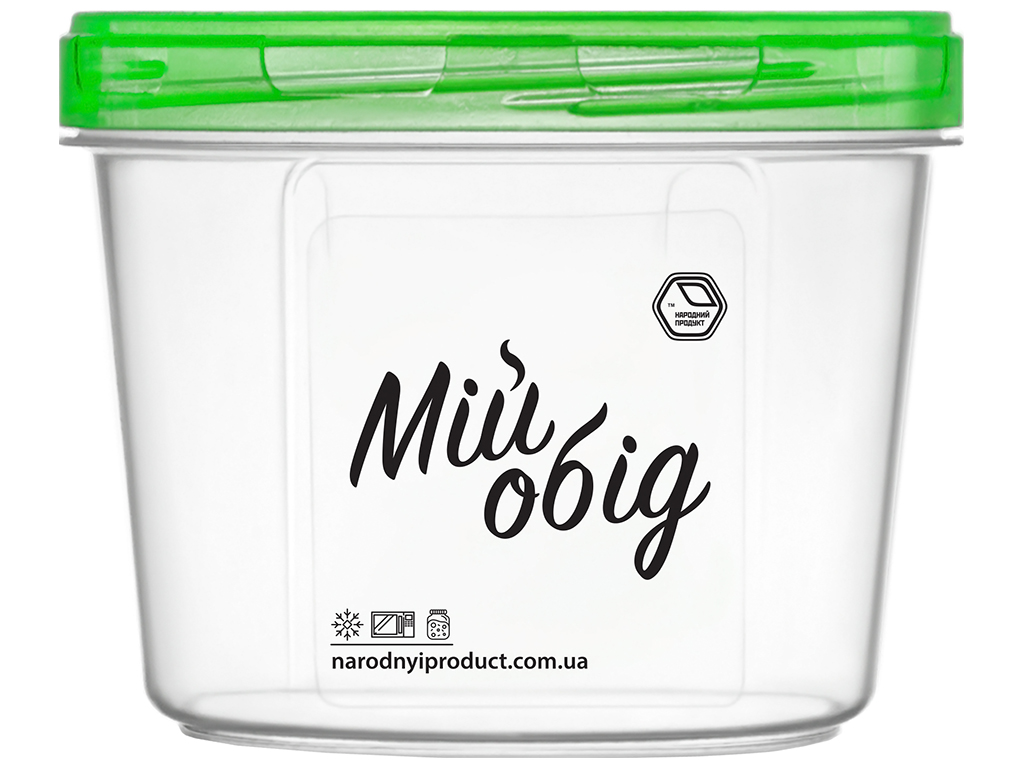 Кругла ємність 1л, зелена кришка