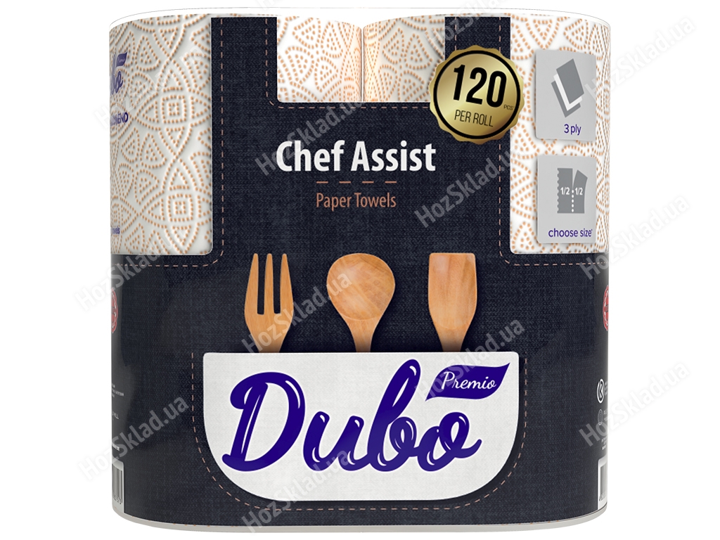 Паперові рушники Диво Premio Chef Assist, СГ 17г/м, 3 шарові, 120 відривів, 2 рулони