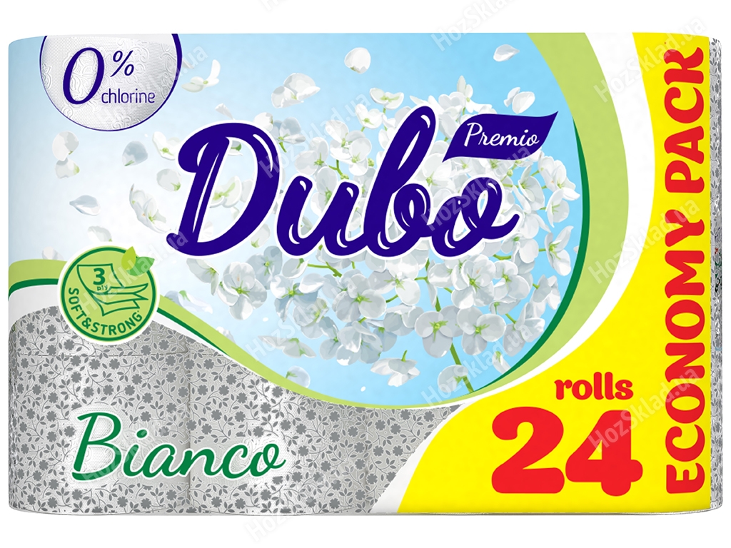Туалетная бумага Диво Premio Bianco, СГ 15г/м, 3х слойная, белая, на гильзе (упаковка 24шт)