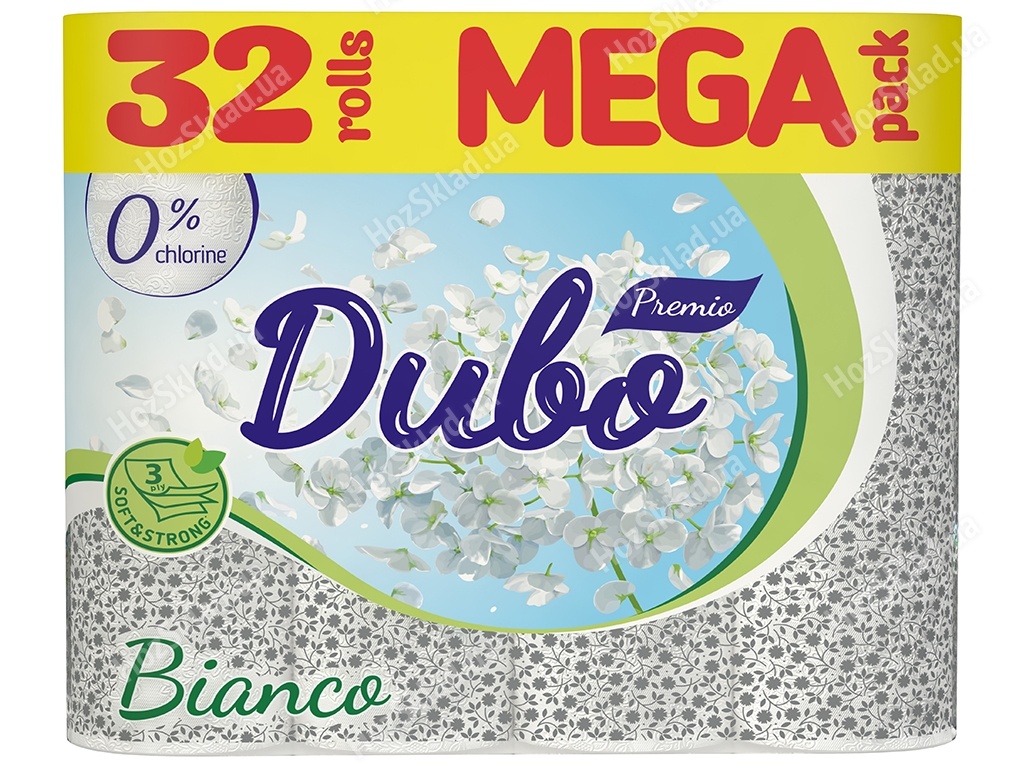 Папір туалетний Диво Premio Bianco, СГ 15г/м, 3х шаровий, білий, на гільзі (упаковка 32шт)
