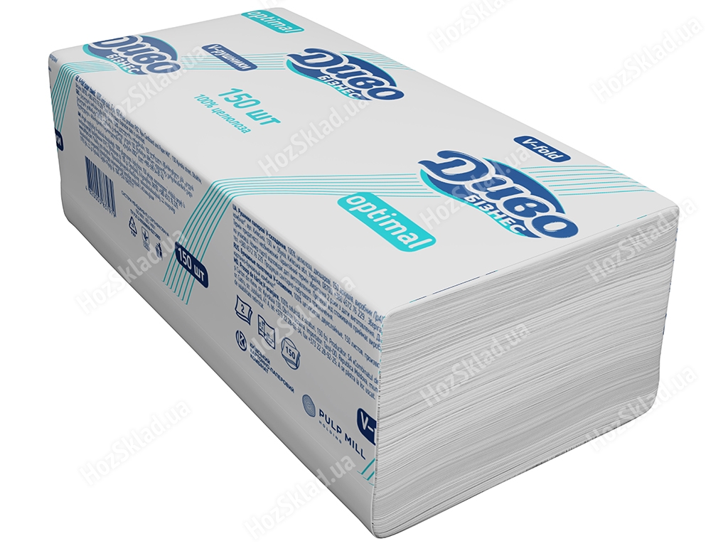 Бумажные полотенца Диво Бизнес Optimal, СГ 17г/м, 2х слойные, V-слож., белый (цена за упак. 150шт)
