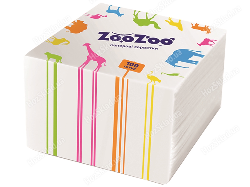 Салфетки бумажные ZooZoo столовые, однослойные 24х23см белые (цена за упаковку 100шт)